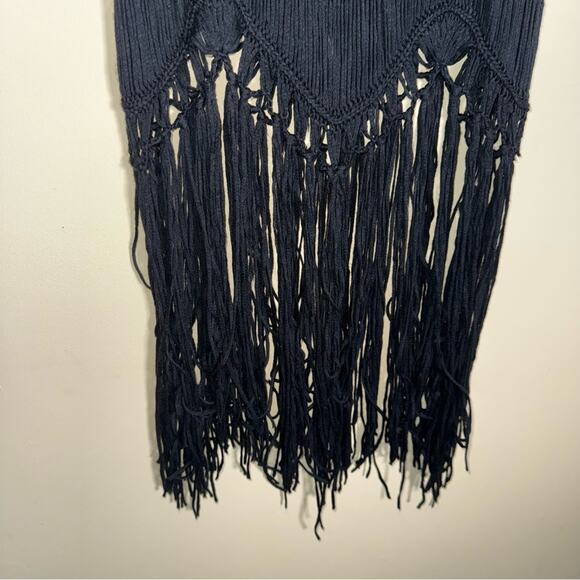 BOHO CROCHET whimsigoth festival wear black top layer front detail tank top M - Picture 3 of 6